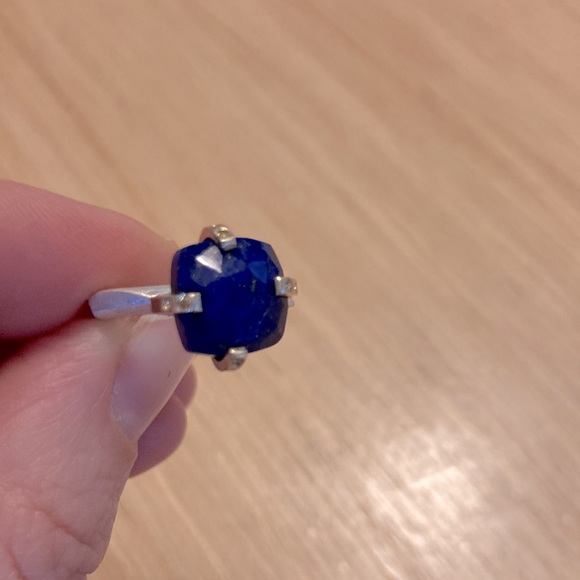 Designer lapis ring 14k prongs with cognac diamonds - Picture 5 of 6